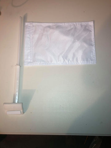 12"x8" white car flag (one sided)  with pole